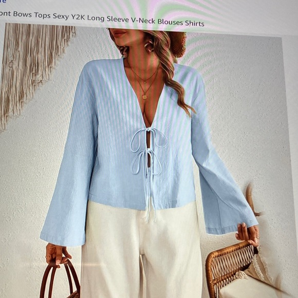 Light Blue Tie-Front Blouse NWOT - Picture 2 of 5